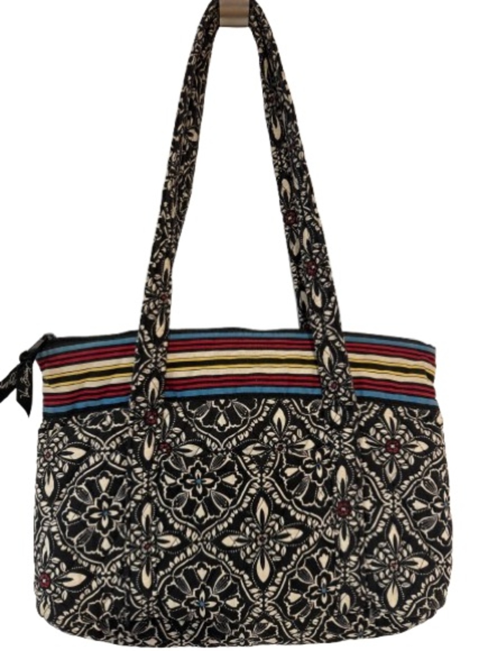 Vera Bradley “Barcelona” Zip Tote with Multicolor Striped Trim-Retired 2010